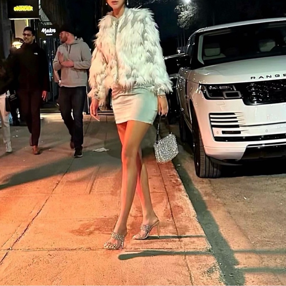 Luxurious White Gray Faux Fur Jacket